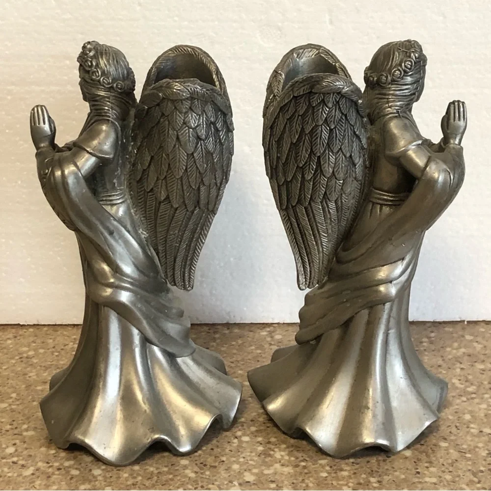 Pewter Pair of Praying Angels Right And Left  Set